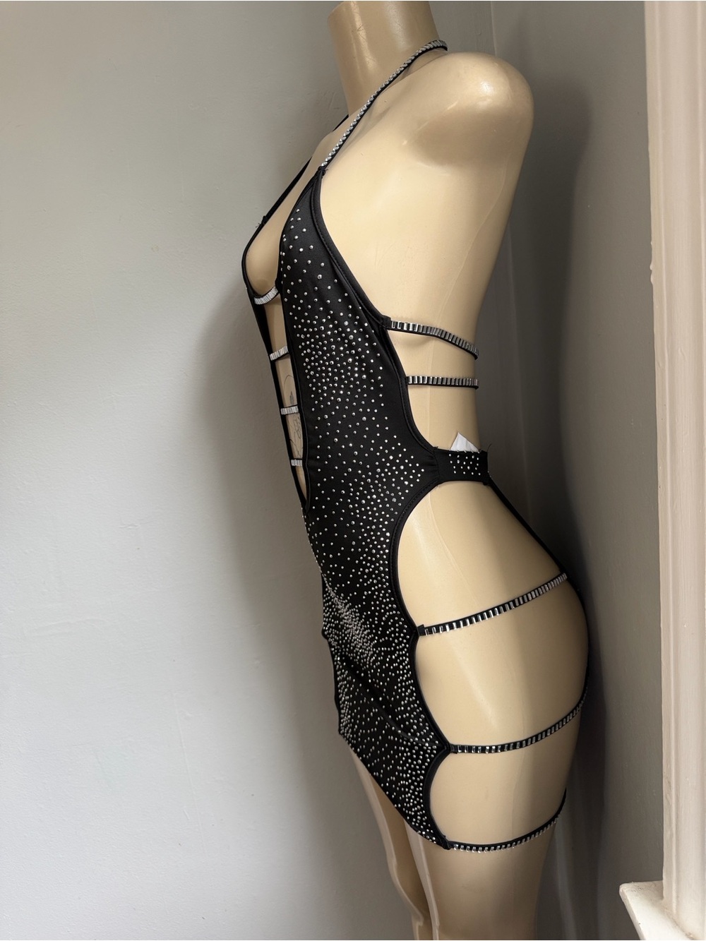 Cutout Rhinestone Mini Dress in Black - Picture 4 of 6